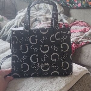GUESS Black and White Logo Tote Bag